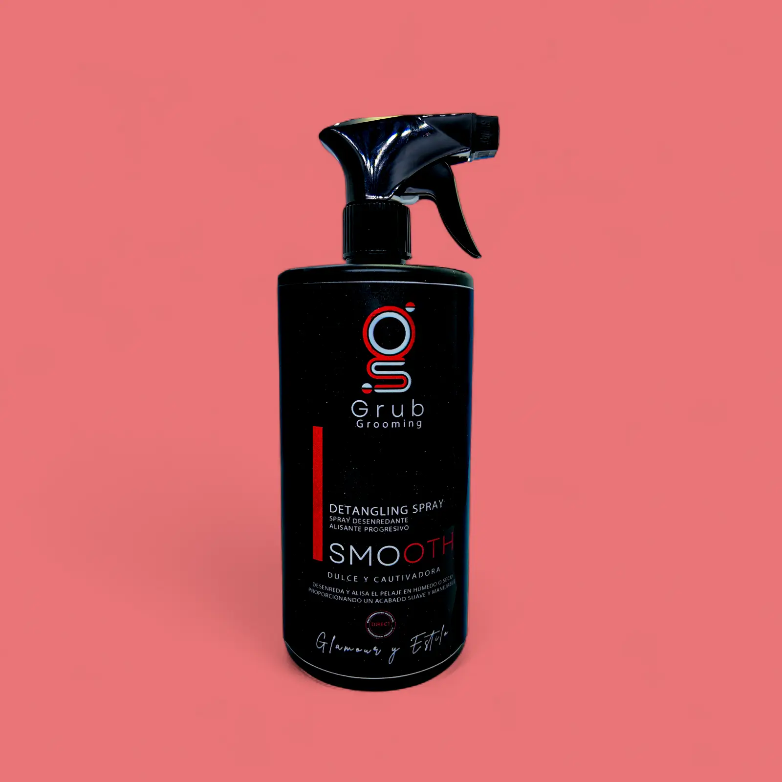 Spray desenredante Smooth de GRUB Grooming en botella de 1000 mL. Ideal para salones de grooming. Alisante progresivo que desenreda y alisa el pelaje en húmedo o seco, proporcionando un acabado suave y manejable. Hecho en Colombia.